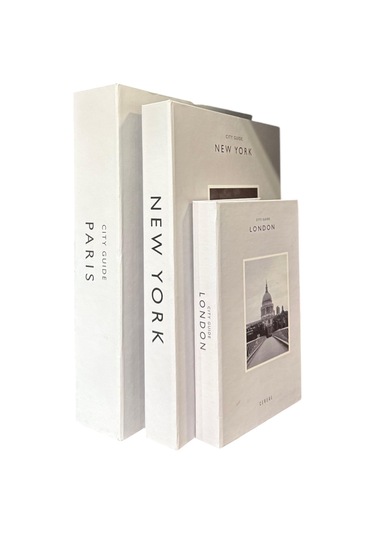 3'lü Beyaz Dekoratif Kitap Kabı