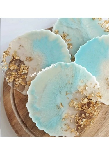 4 Lü Epoksi Bardak Altlığı - 108 Mavi