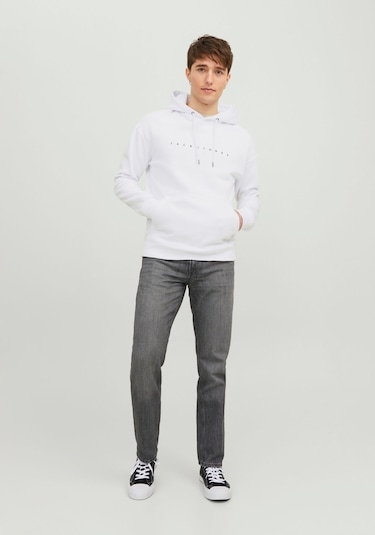 Jack & Jones Kabartma Baskılı Kapüşonlu Sweatshirt - Star 12233972 White Koyu Siyah