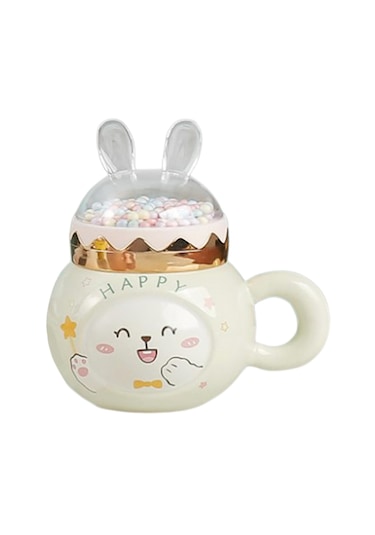 Suntek Sevimli Tavşan Kahve Kupaları Kapaklı Ve Ev Beyaz-mutlu Beyaz Mutlu