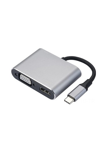 Usb-c 4 Lü Hub: Vga, Hd, Usb 3.0 Ve Pd Şarj Portu İle Ev Ofis Uyumlu, Macbook Pro Ve Chromebook Destekli