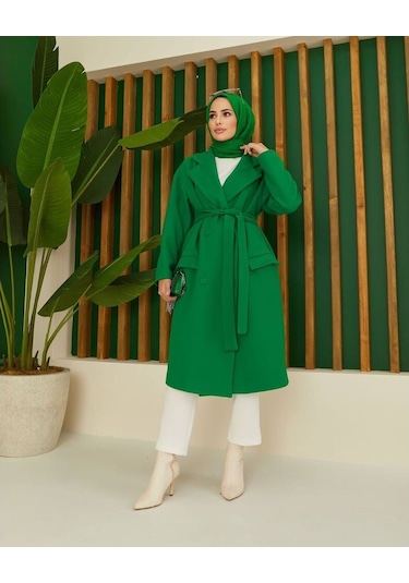 TrendMarfa Önü Düğmeli Kuşaklı Yeşil