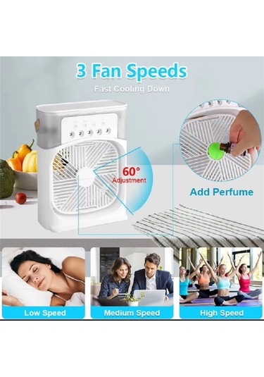 Ls18 3 Kademeli Su Spreyli Parfüm Hazneli Masaüstü Vantilatör Fan Beyaz