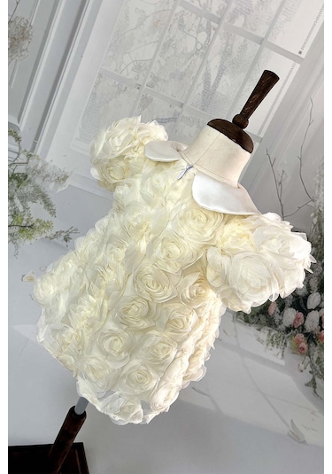 Güllü Kız Çocuk Bebek Bebe Yaka Ekru Abiye Mevlüt Elbise 001
