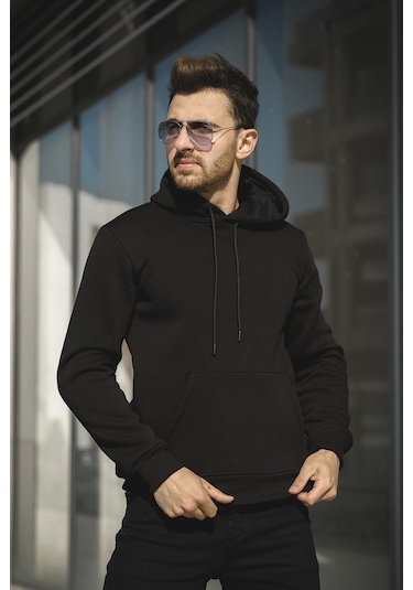 Oksit Janvier Üç İplik Şardonlu Fitted Kapüşonlu Basic Erkek Sweatshirt 001
