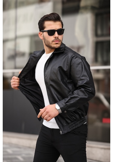 Mero Life Streetwear Siyah Oversize Rahat Kesim Deri Ceket Siyah