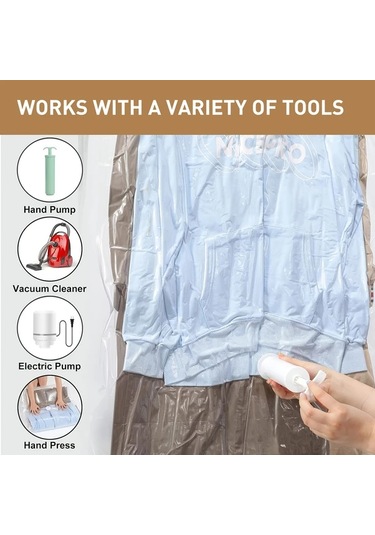 Honeybeeshop 8 Farklı Tarz 8li Asılı Vakum Depolama Çantası Giysi Ceket Takım Elbise Gardırop Düzenleyici Seyahat 4 Uzun 4 Kısa Beyaz Şeffaf