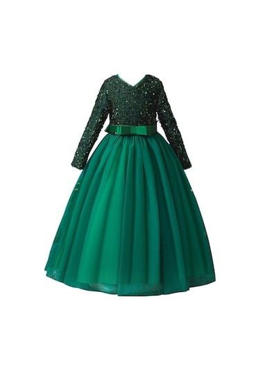Mashotrend Yeşil Zara Payetli Çocuk Abiye - Kız Çocuk Elbise Çok Renkli