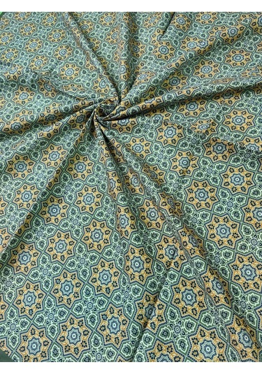 Ebruli Pamuklu Etnik Desenli Soft Eşarp 90x90 Cm Zümrüt