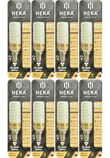 8 Adet Heka 10w 70w Sarı-günışığı-beyaz E14 Duylu Üç Renkli Led Mısır Ampul