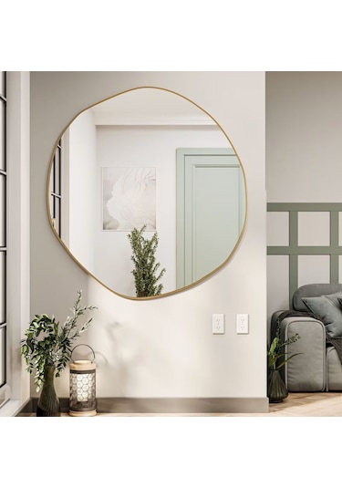 Arya 70 Cm Ayna Asimetrik Ayna, Dekoratif Ayna, Duvar Aynası Banyo Aynası Holl Aynası 70 X 70 Gold