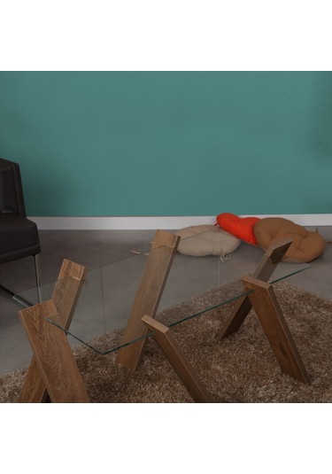 Roman Maxi Cam Orta Sehpa Kafkas Meşe / Renkli Orta Sehpa