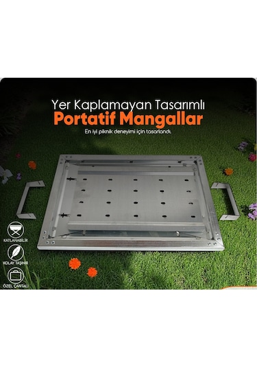 Miraç 45x30cm Katlanır Mangal Çantalı Lazer Kesim Orta Boy Gri