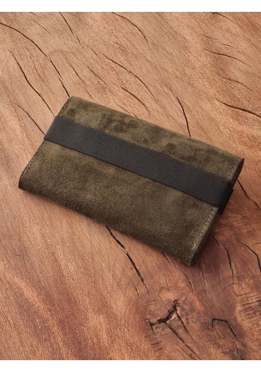 Tütün Kesesi Cüzdan Tütün Çantası Kartlıklı %100 Gerçek Süet Deri Haki Yeşil