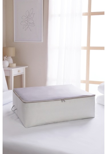 Ocean Home Textile Büyük Boy Gri Çizgili Stuff & Things Baza Altı Hurç 62 x 46 x 22 cm