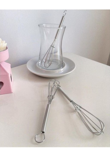 Paslanmaz Çelik Mini Çırpıcı Şeklinde Mini Çay Kahve Kaşığı 1 ADE Gri