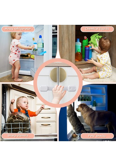 Gajeena Çocuk Güvenlik Çekmece Kilitleri, Plastik Abs, 230mm, 6 Adet, Çekmece Dolap Kapıları Buzdolabı Koruması Beyaz