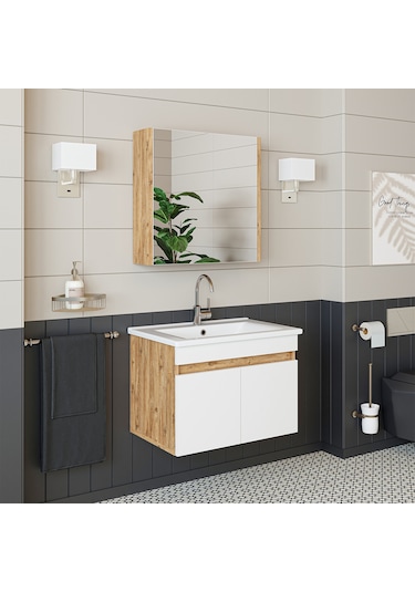 Roomart '' Lavabolu '' Atlantik-beyaz Mat Mdf 65 Cm Banyo Dolabı Atlantik Çam - Beyaz