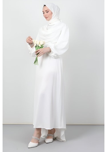 Degaje Tesettür Abiye Beyaz