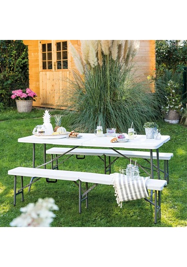 Katlanır Kamp Karavan Piknik Masası Beyaz - Gri