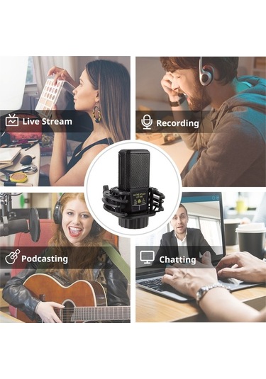 Fortunelane Profesyonel Büyük Zarf Kondansatör Mikrofon - Kaliteli Ses Kaydı, Gaming Ve Canlı Yayın İçin - Şok Emici Ve Kablolu