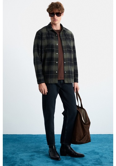 Sagan  Erkek Pamuk-polyester Gömlek Yaka Relaxed Oduncu Haki Gömlek