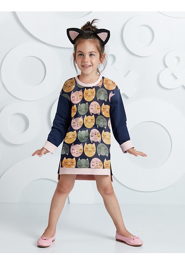 Denokids Mshb&g Kediler Kız Çocuk Elbise Renkli Çok Renkli