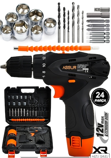 Assur ASR057-02-02 12V Çift Akülü Vidalama Turuncu Siyah