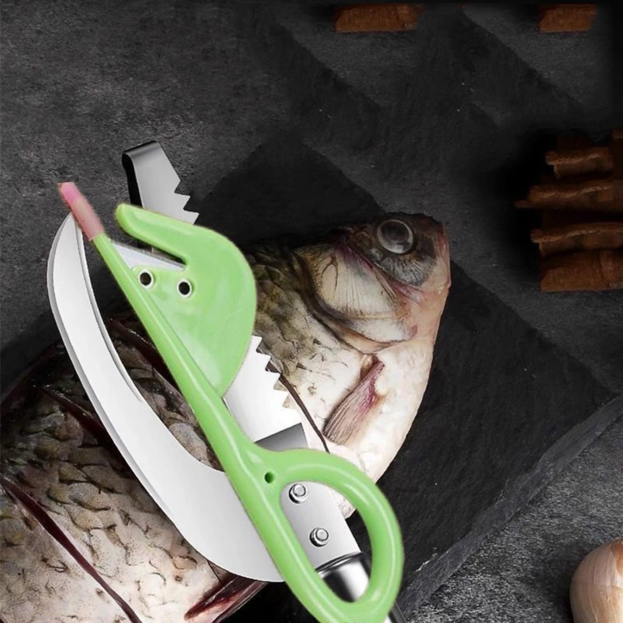 Qingmipy Mutfak Çelik Balık Aletleri Seti - Yüzgeç Kırıcı, Solungaç Ve Bağırsak Çıkartıcı 3'ü Bir Arada 2 Adet Rastgele Renk Yeşil