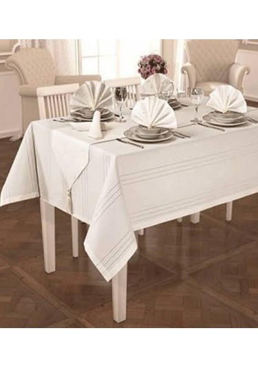Atak Carmen 12 Kişilik Masa Örtüsü Yemek Sunum Takımı 26 Parça Ekru