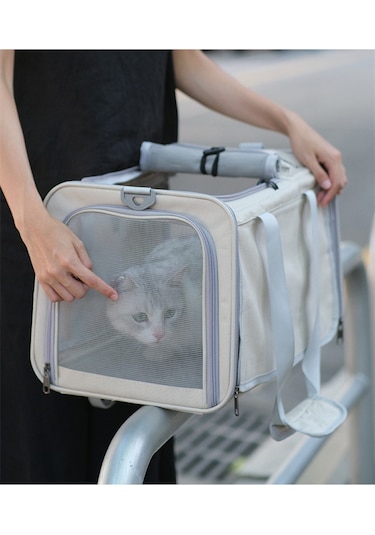 Hqgoodstore Yeni Evcil Hayvan Dışarı Taşınabilir Nefes Alabilen Katlanabilir Taşınabilir Büyük Kapasiteli İki Küçük Kedi Dış Çanta Bej