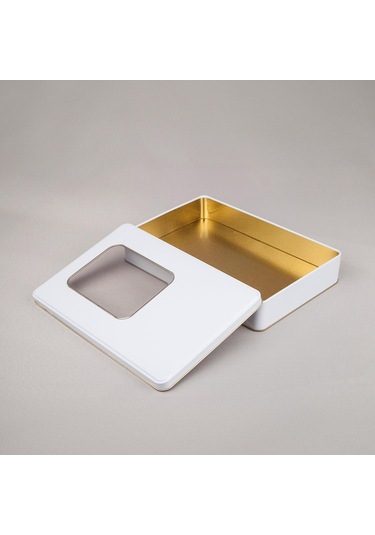 Pencereli Beyaz Metal Kutu 26,5x17,5x4,5 Cm