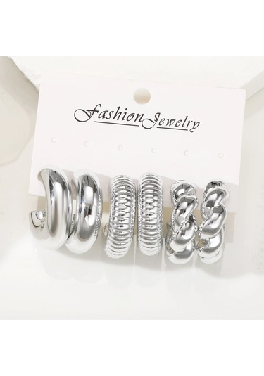 6 Adet Tıknaz Altın Kaplama Su Damlası Hoop Küpe Seti Kadınlar Için Avrupa Ve Aya5809801 1.50 CM-Gümüş