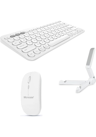 Microcase Apple Uyumlu iPad  Pro 13 2025 Tablet İçin Bluetooth Klavye + Mouse + Tablet Standı - Al4514 Beyaz Lazer