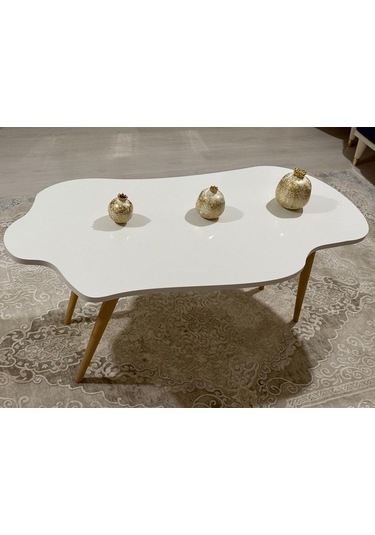 Asimetrik Bulut Model 120x60 Cm Ahşap Oval Ayaklı Beyaz