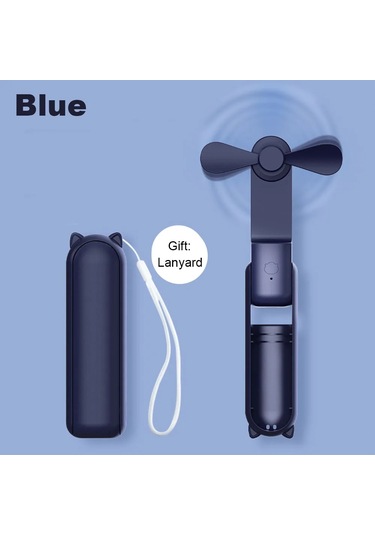 Goldenqian Açık İçin Kullanışlı Güç Banka Katlanabilir El Fan İle Mini Taşınabilir El Fanı 2000mah Usb Şarj Edilebilir Katlanır Küçük Cep Fan Blue