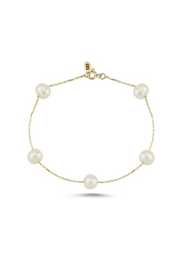 6,5 Mm Çıtır Doğal İnci Bileklik 18 Cm / Sarı Sarı Sarı Altın