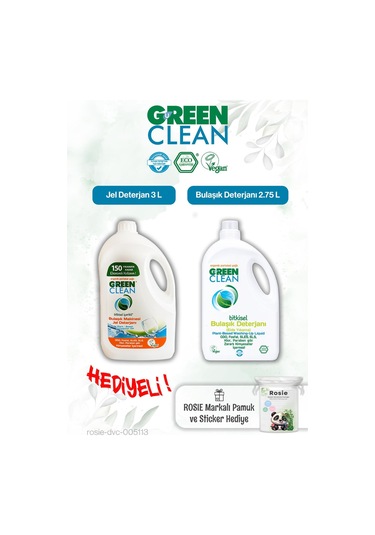 Green Clean 2.75 L Bulaşık Deterjanı, Bulaşık Mak. Jel Deterjan 3l Ve Rosie Pamuk Hediye