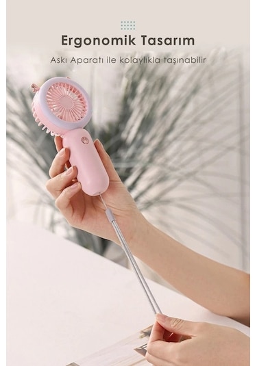 Didadodo Technosmart Mini El Fanı, Usb Şarjlı Led Işıklı, Taşınabilir Ergonomik Tasarımlı Yeni Renk Seçenekleri