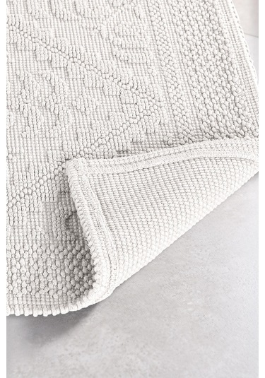 Soley Violeta 2'li Banyo Paspas Seti Kaymaz Taban %100 Pamuk 60x100 - 50x60 Cm Beyaz