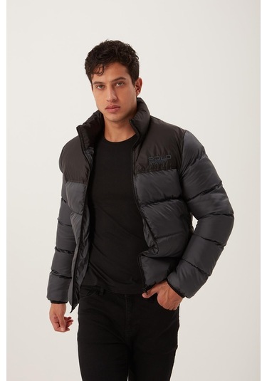 Erkek Dik Yaka Şişme Mont Füme