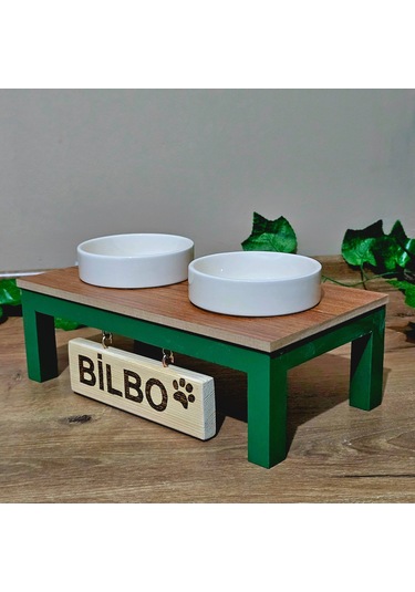 Tekir Store Özel İsimli Kedi & Köpek Mama Su Kabı Seramik Kase İkili