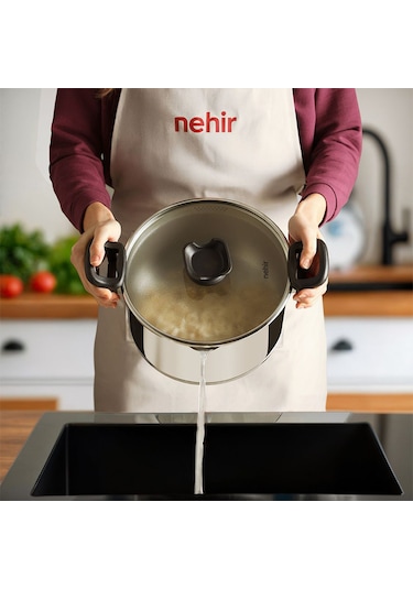 Nehir Napoli 24 Cm Paslanmaz Çelik Süzgeç Kapaklı Fonksiyonel Derin Tencere