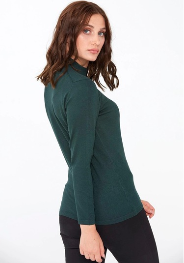 Desen Triko Kadın Likralı Uzun Kol Basic Yarım Balıkçı Bluz 0240016 Nefti Nefti