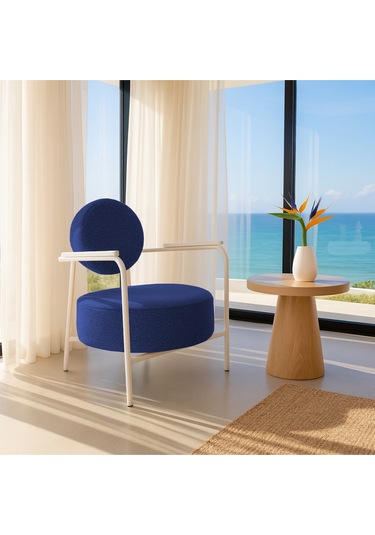 Venüs Modern Berjer Soft Kumaş Beyaz Metal Ayaklı Koltuk Ev & Ofis Mavi Mavi