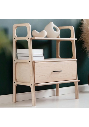 Woodesk Boulder, Ahşap Çekmeceli Kitaplık, 90x75 Natural Renk