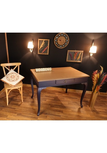 Wooding-Mobilya Wooding 120 Cm Çekmeceli Masif Lacivert Naturel Çalışma Masası