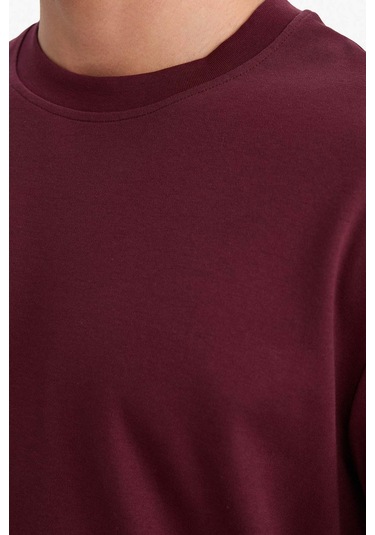 Defacto %100 Pamuk Regular Fit Bisiklet Yaka Basic Düz Kısa Kollu Tişört E7961ax25aubr34 Bordo