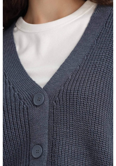 Defacto Regular Fit V Yaka Hırka U2052az25wnın179 Indigo