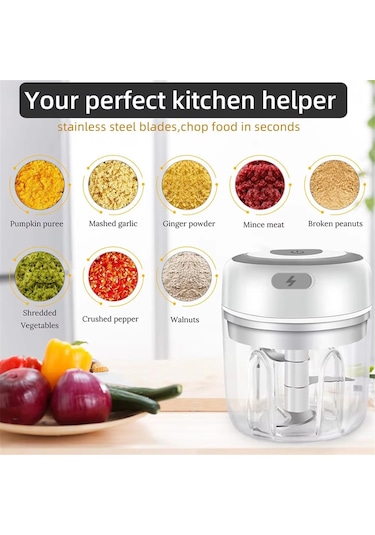 Elektrikli Sarımsak Ezici - Mini Sarımsak Ezici, Taşınabilir Et Doğrayıcı A Beyaz